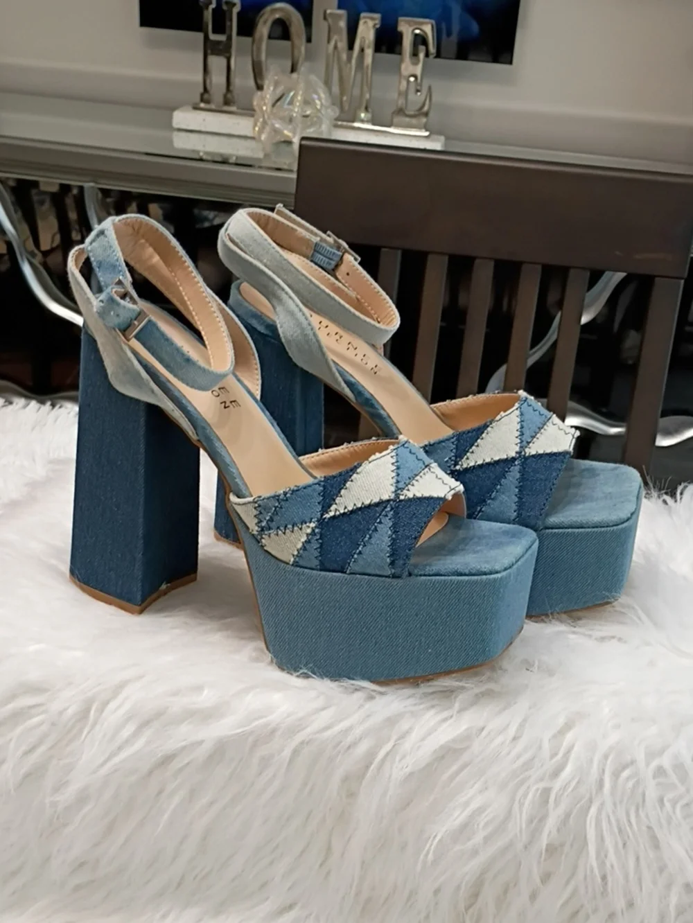 New Journee Collection Asherby Platform Slingback Sandal in Denim Blue - Women 7